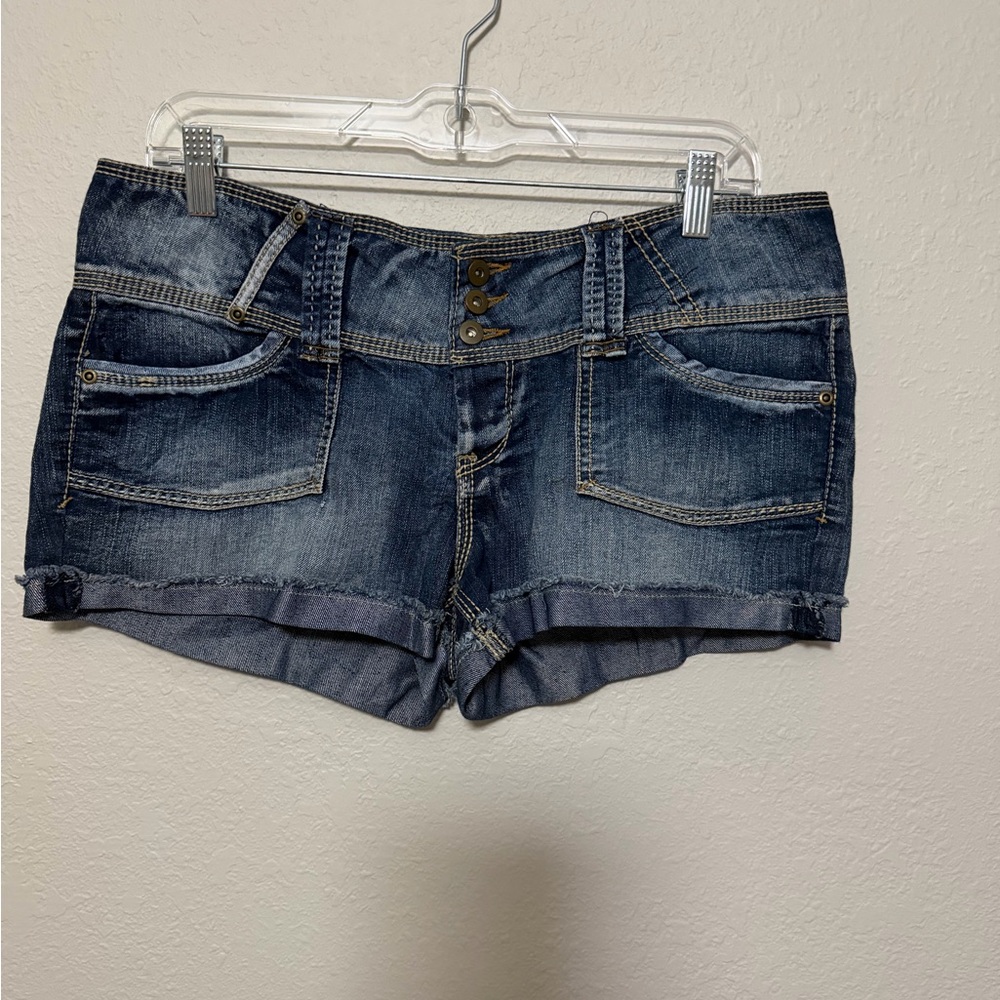 Mudd Blue Jean Shorts with Gold Stitching